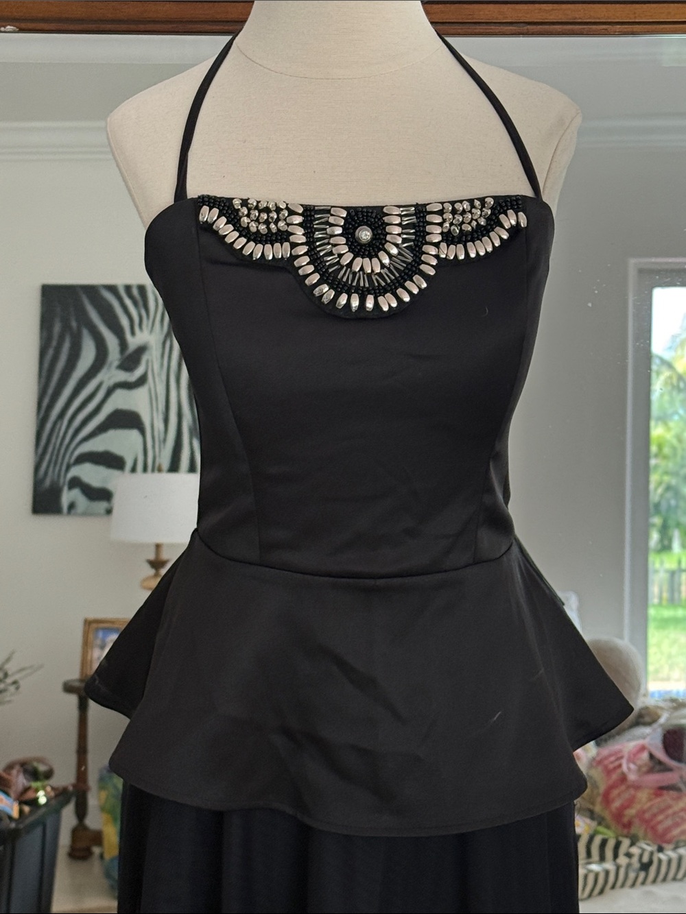 XOXO Black Halter Corset Peplum Top with Embellished Neckline